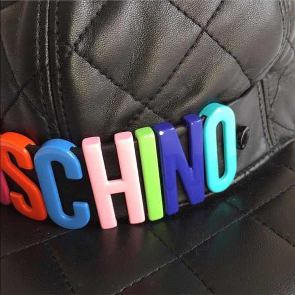 AUTH. MOSCHINO LOGO QUILTED LEATHER BASEBALL HAT
